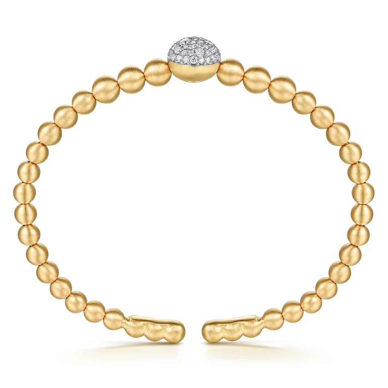 14K White Yellow Gold Diamond and Bujukan Ball Split Bangle Bracelet - 0.5 ct - Shot 3