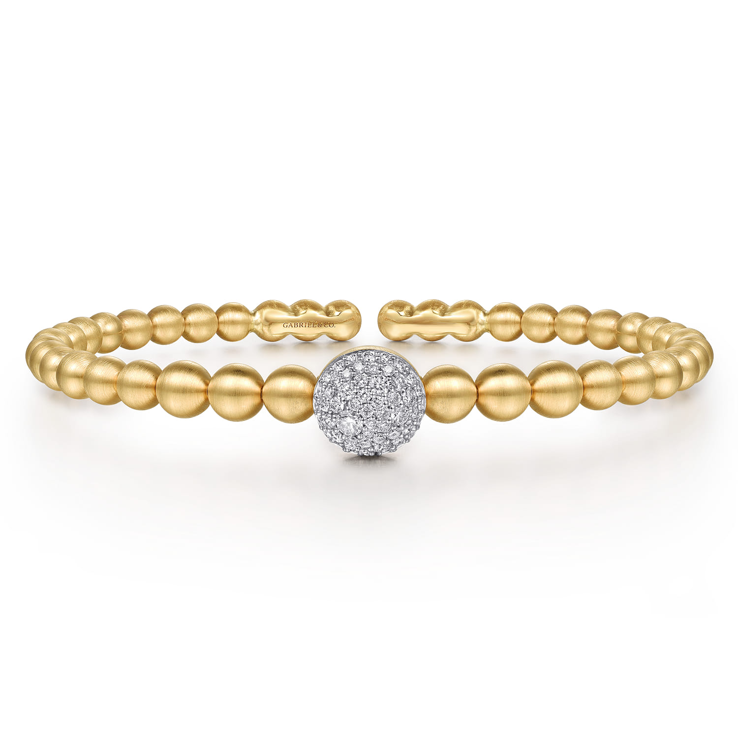 14K White  Yellow Gold Diamond and Bujukan Ball Split Bangle Bracelet - 0.5 ct - Shot 1