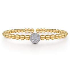14K White  Yellow Gold Diamond and Bujukan Ball Split Bangle Bracelet
