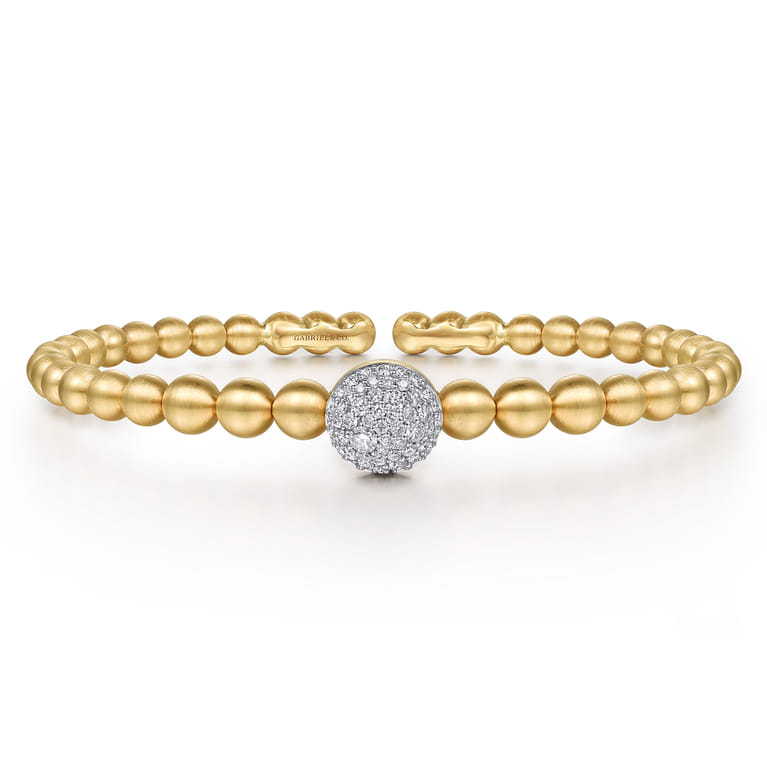 14K White  Yellow Gold Diamond and Bujukan Ball Split Bangle Bracelet - 0.5 ct - Shot 1