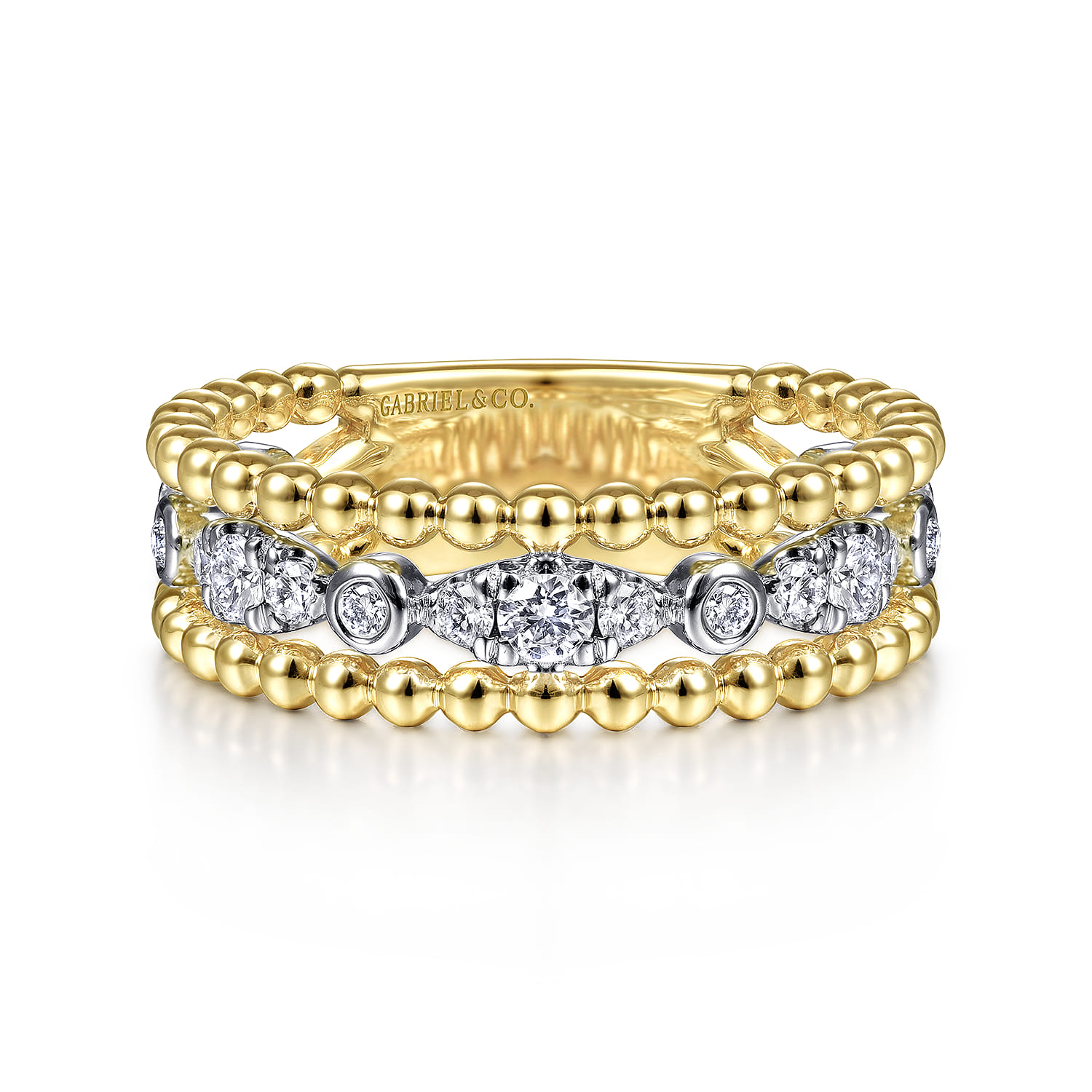 14K White-Yellow Gold Diamond and Bujukan Bead Ring - 0.4 ct - Shot 1