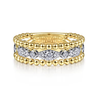 14K White-Yellow Gold Diamond and Bujukan Bead Ring