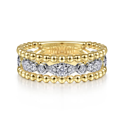 14K White-Yellow Gold Diamond and Bujukan Bead Ring