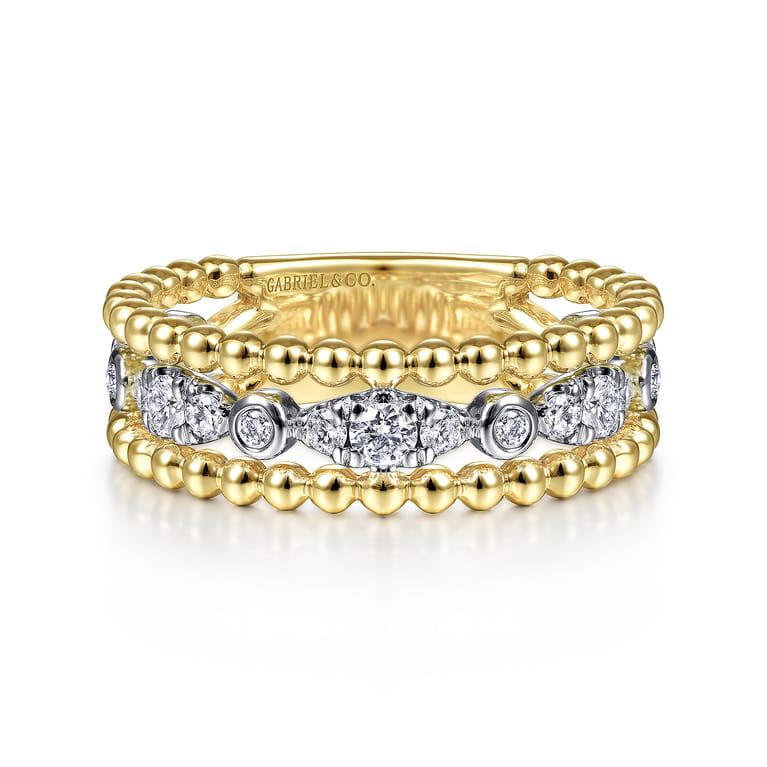 14K White-Yellow Gold Diamond and Bujukan Bead Ring - 0.4 ct - Shot 1