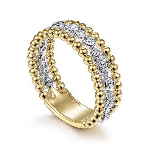 14K White-Yellow Gold Diamond and Bujukan Bead Ring - 0.4 ct - Shot 3