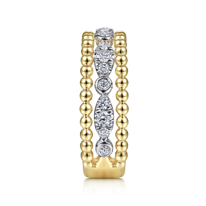14K White-Yellow Gold Diamond and Bujukan Bead Ring
