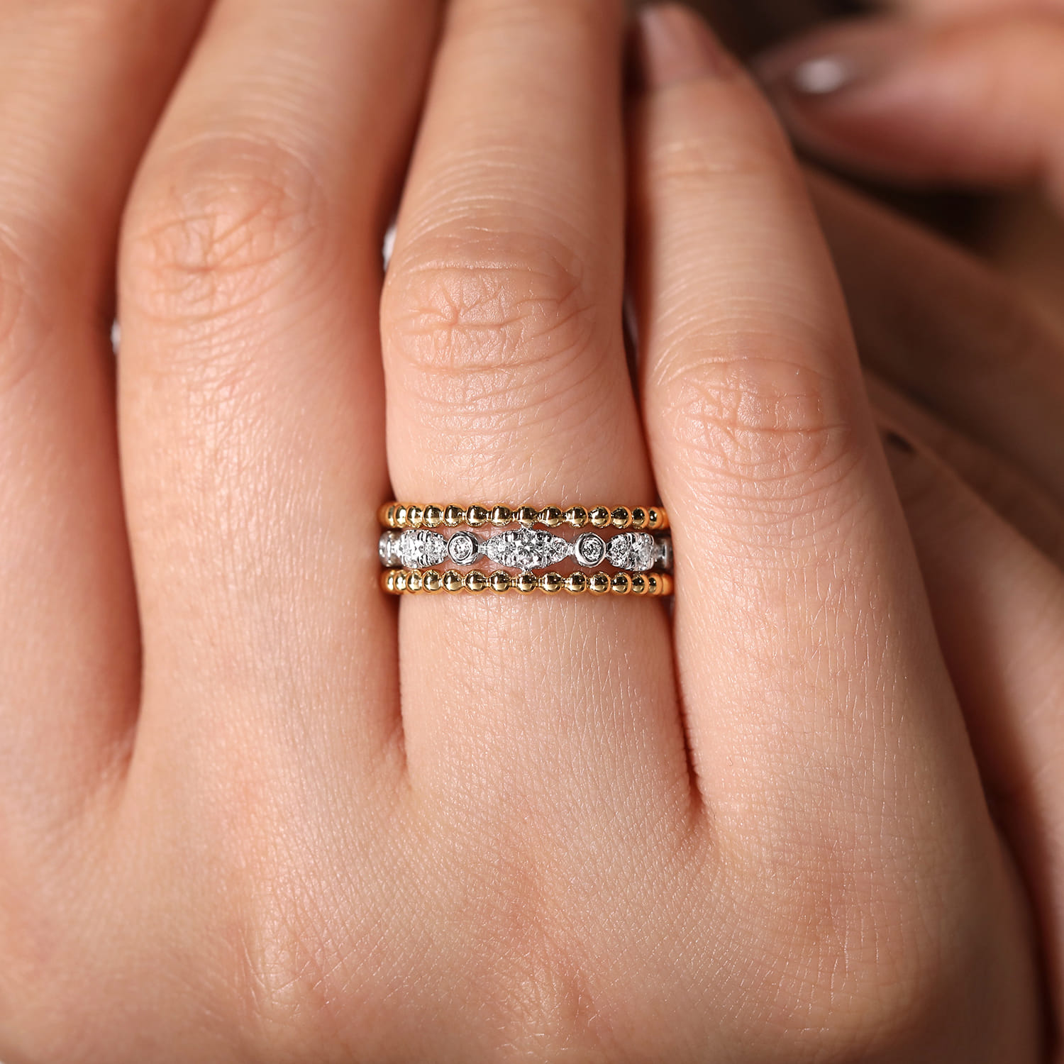 14K White-Yellow Gold Diamond and Bujukan Bead Ring - 0.4 ct - Shot 5