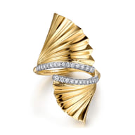 14K White  Yellow Gold Diamond and Diamond Cut Bypass Ring