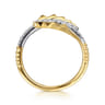 14K White  Yellow Gold Diamond and Diamond Cut Bypass Ring - 0.2 ct