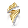 14K White  Yellow Gold Diamond and Diamond Cut Bypass Ring - 0.4 ct