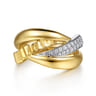 14K White Yellow Gold Diamond and Diamond Cut Criss Cross Ring - 0.21 ct