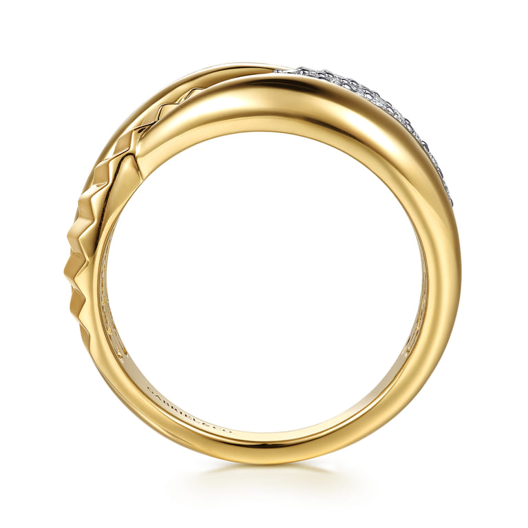 14K White Yellow Gold Diamond and Diamond Cut Criss Cross Ring - 0.21 ct - Shot 2