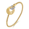 14K White  Yellow Gold Diamond and Diamond Cut Double Round Disk Bangle Bracelet - 0.14 ct