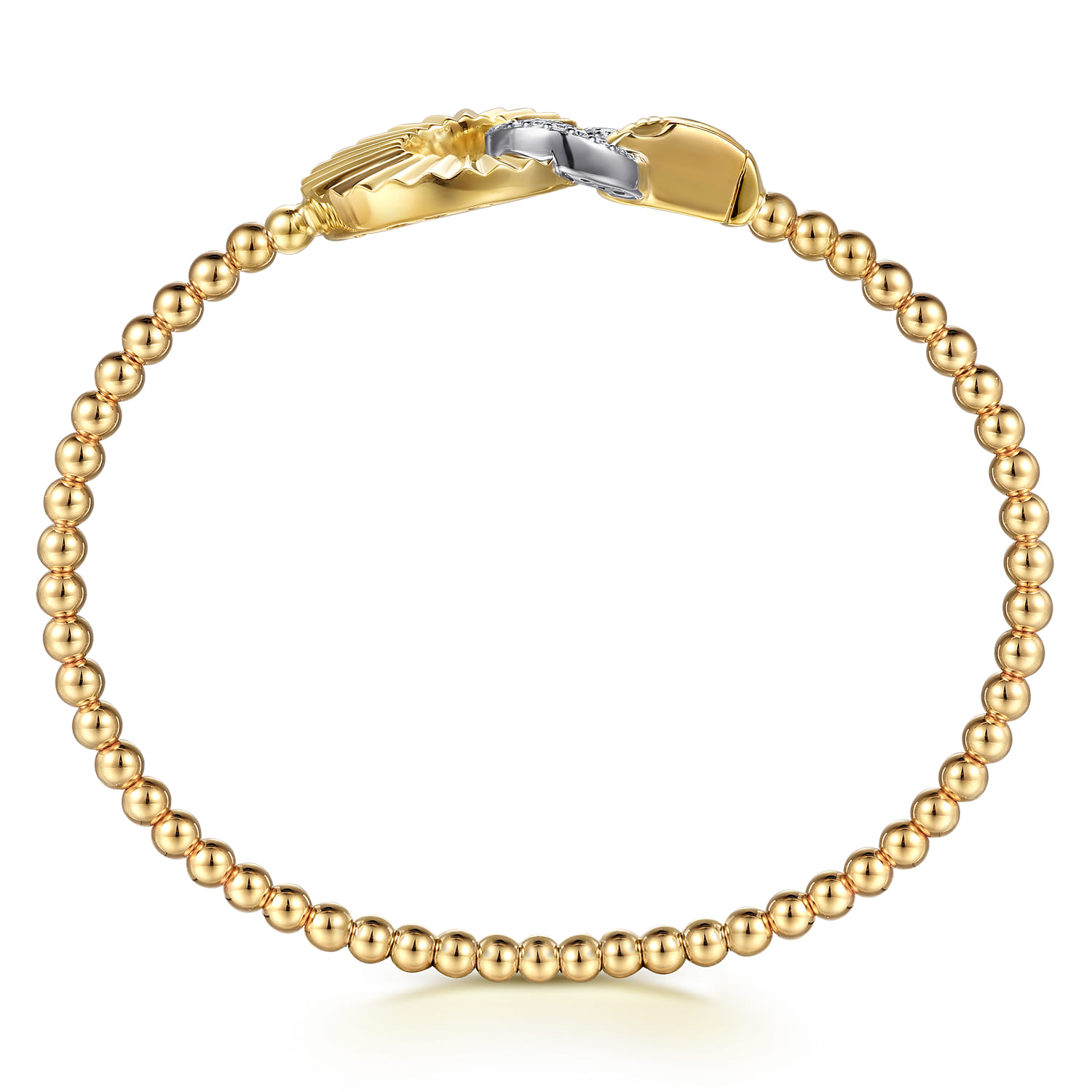 14K White  Yellow Gold Diamond and Diamond Cut Double Round Disk Bangle Bracelet - 0.14 ct - Shot 3