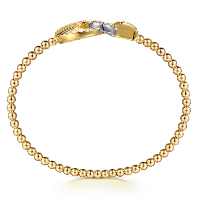 14K White  Yellow Gold Diamond and Diamond Cut Double Round Disk Bangle Bracelet - 0.14 ct - Shot 3