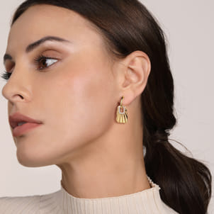 14K White  Yellow Gold Diamond and Diamond Cut Huggie Drop Earrings