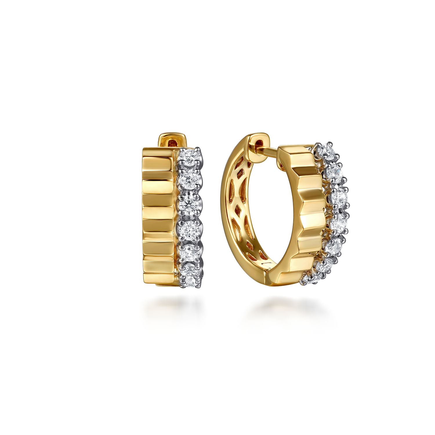 14k Yellow/white Gold Contemporary Huggie Earrings. SKU