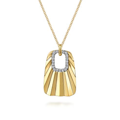 14K White & Yellow Gold Diamond and Diamond Cut Pendant Drop Necklace