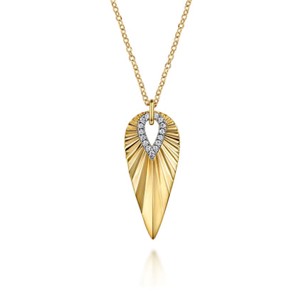 14K White  Yellow Gold Diamond and Diamond Cut Pendant Necklace