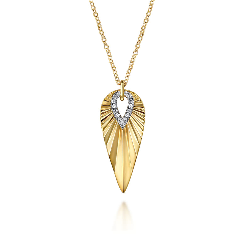 14K White  Yellow Gold Diamond and Diamond Cut Pendant Necklace - 0.15 ct - Shot 1