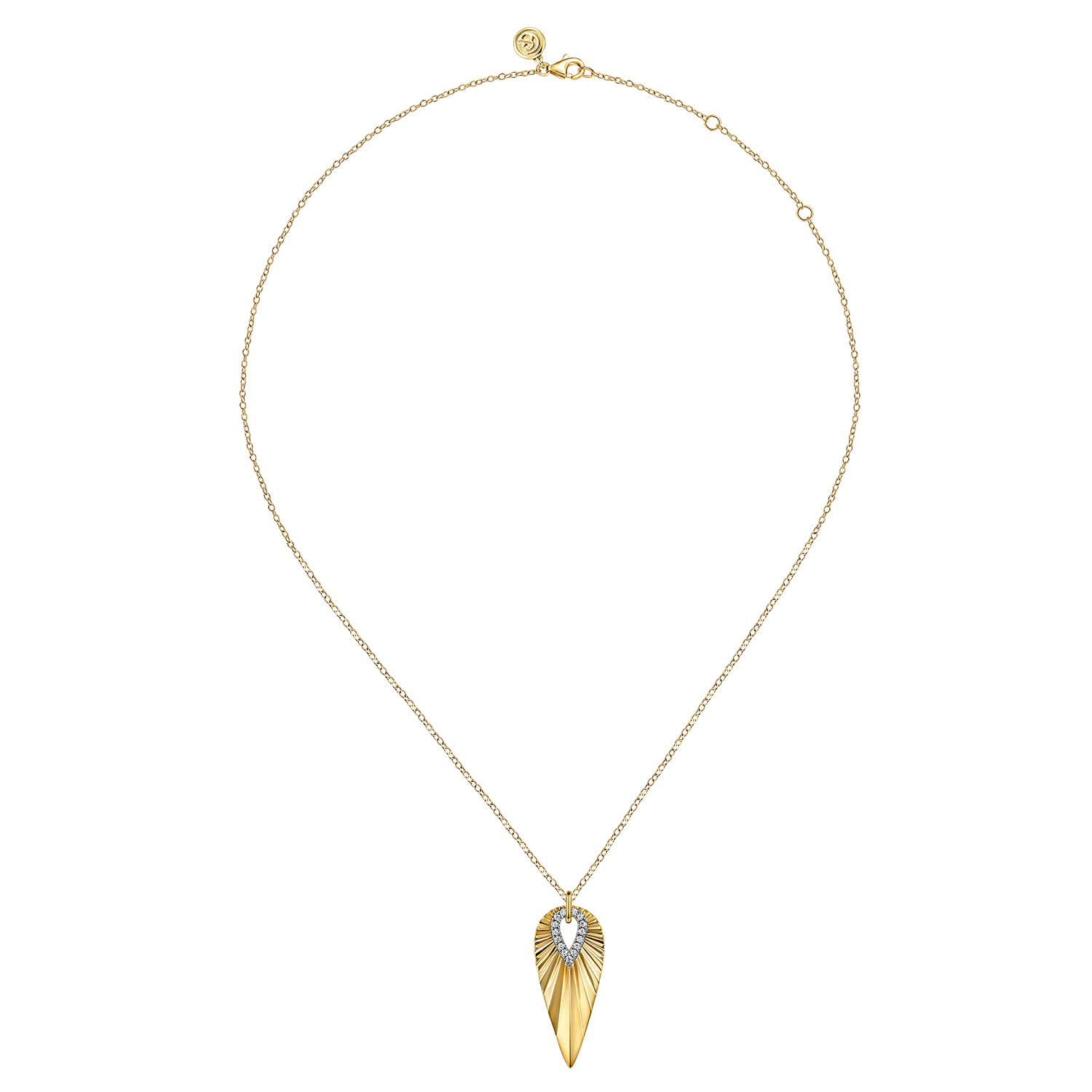 14K White  Yellow Gold Diamond and Diamond Cut Pendant Necklace - 0.15 ct - Shot 2