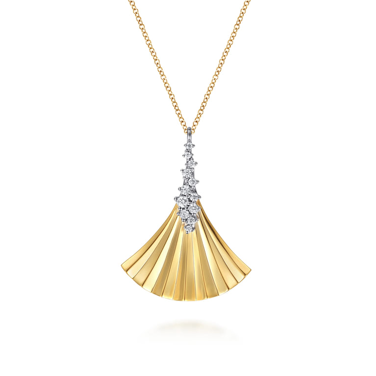 14K White  Yellow Gold Diamond and Diamond Cut Pendant Necklace - 0.25 ct - Shot 1