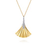 14K White  Yellow Gold Diamond and Diamond Cut Pendant Necklace - 0.25 ct