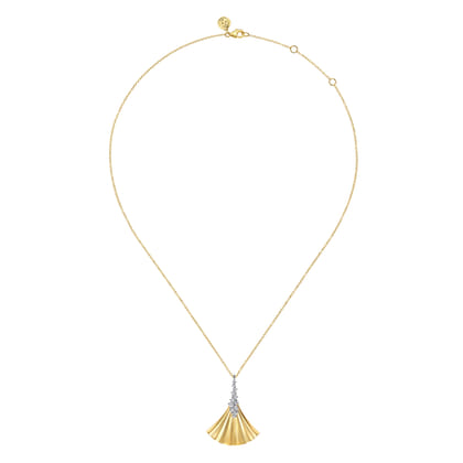 14K White  Yellow Gold Diamond and Diamond Cut Pendant Necklace