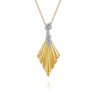 14K White  Yellow Gold Diamond and Diamond Cut Pendant Necklace