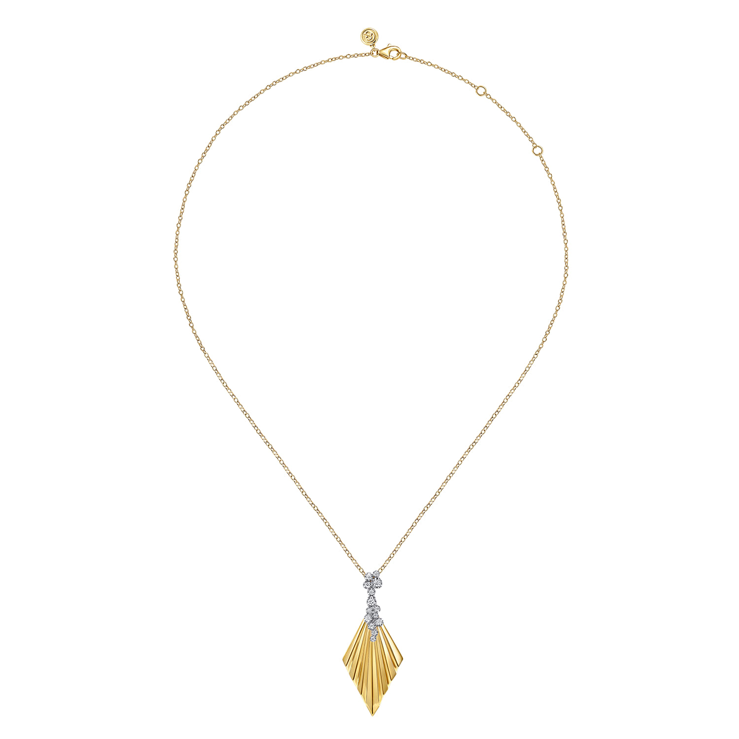 14K White  Yellow Gold Diamond and Diamond Cut Pendant Necklace - 0.35 ct - Shot 2