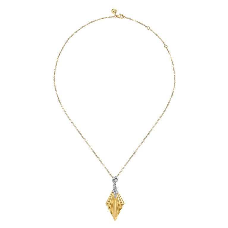 14K White  Yellow Gold Diamond and Diamond Cut Pendant Necklace - 0.35 ct - Shot 2