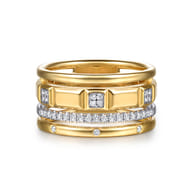 14K White  Yellow Gold Diamond and Half Cube Easy Stackable Ring