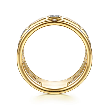 14K White  Yellow Gold Diamond and Half Cube Easy Stackable Ring