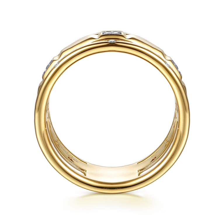 14K White  Yellow Gold Diamond and Half Cube Easy Stackable Ring - 0.18 ct - Shot 2