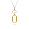 14K White Yellow Gold Diamond and Hollow Link Pendant Necklace - 0.08 ct