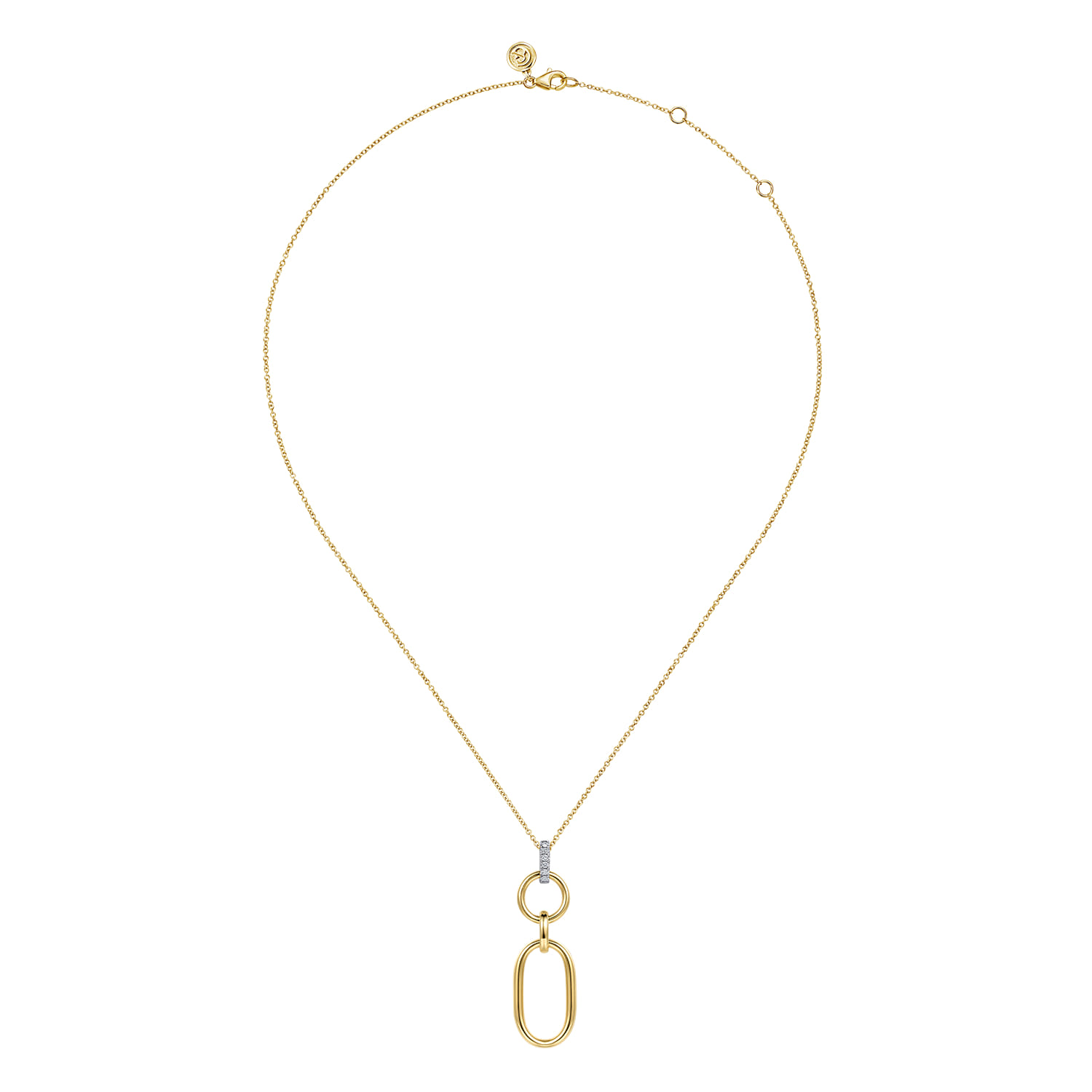 14K White Yellow Gold Diamond and Hollow Link Pendant Necklace - 0.08 ct - Shot 2
