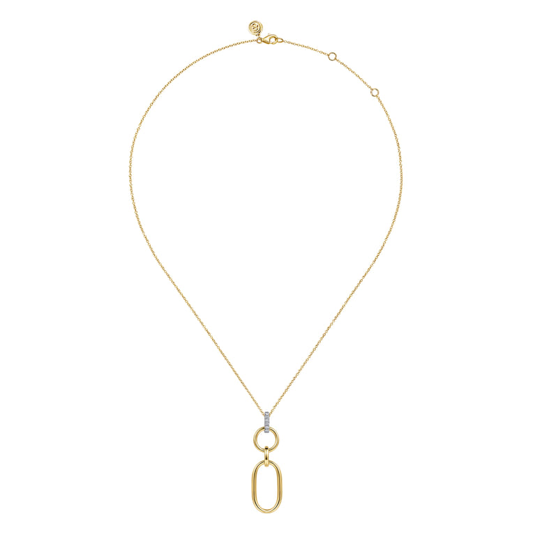 14K White Yellow Gold Diamond and Hollow Link Pendant Necklace - 0.08 ct - Shot 2