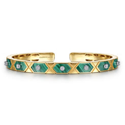 14K White  Yellow Gold Diamond and Malachite Bangle Bracelet