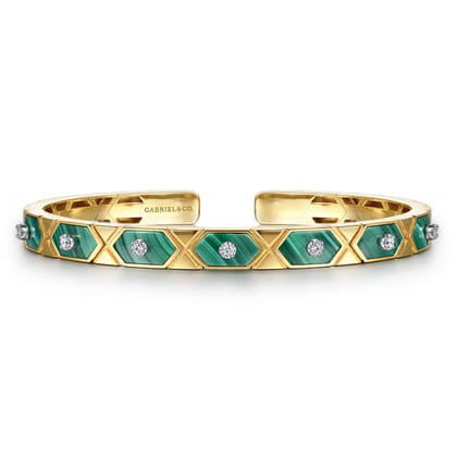 14K White  Yellow Gold Diamond and Malachite Bangle Bracelet