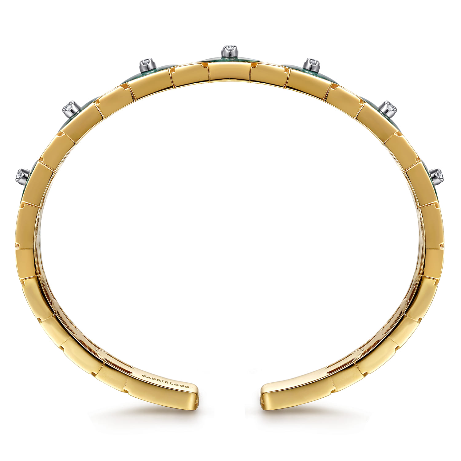 14K White  Yellow Gold Diamond and Malachite Bangle Bracelet - 0.15 ct - Shot 3