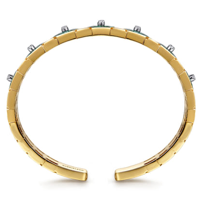 14K White  Yellow Gold Diamond and Malachite Bangle Bracelet