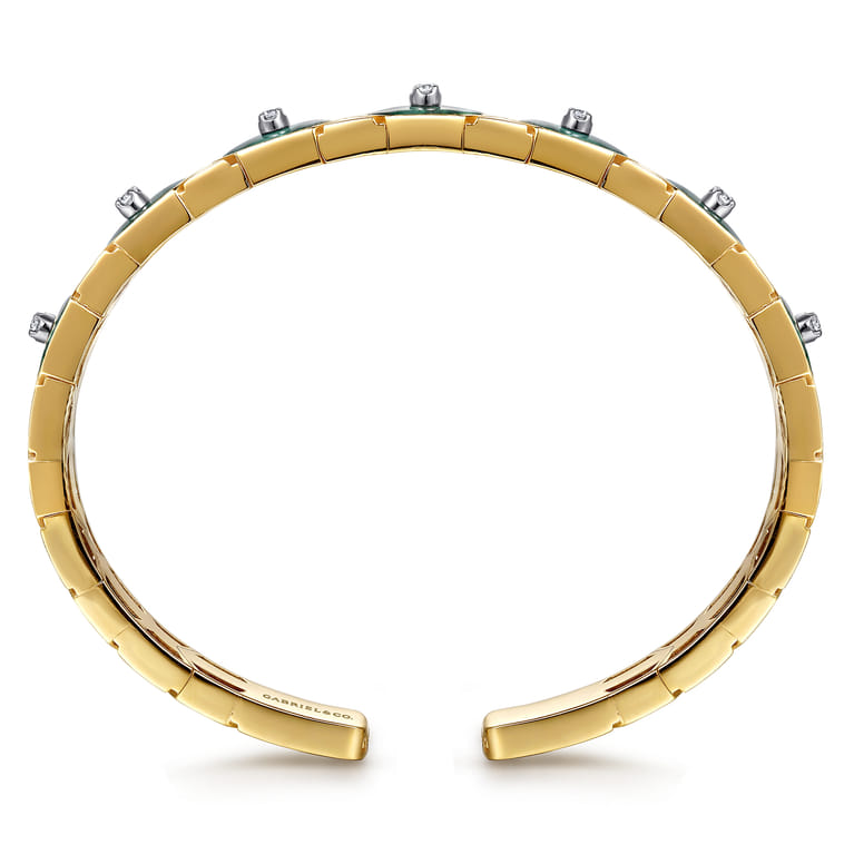 14K White  Yellow Gold Diamond and Malachite Bangle Bracelet - 0.15 ct - Shot 3