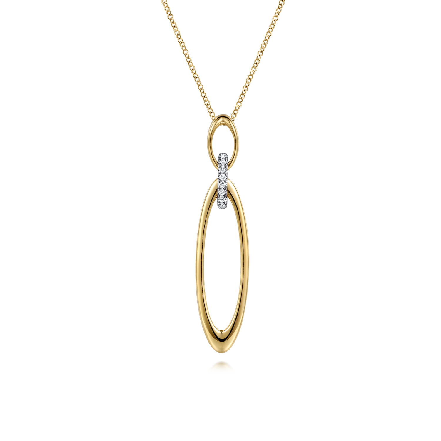 14K White  Yellow Gold Diamond and Oval Link Pendant Necklace - 0.08 ct - Shot 1