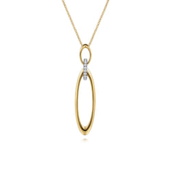 14K White  Yellow Gold Diamond and Oval Link Pendant Necklace