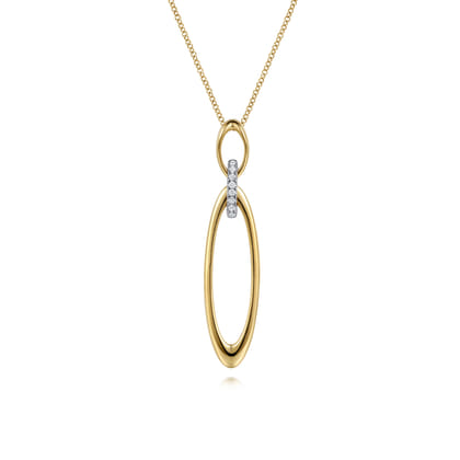 14K White  Yellow Gold Diamond and Oval Link Pendant Necklace