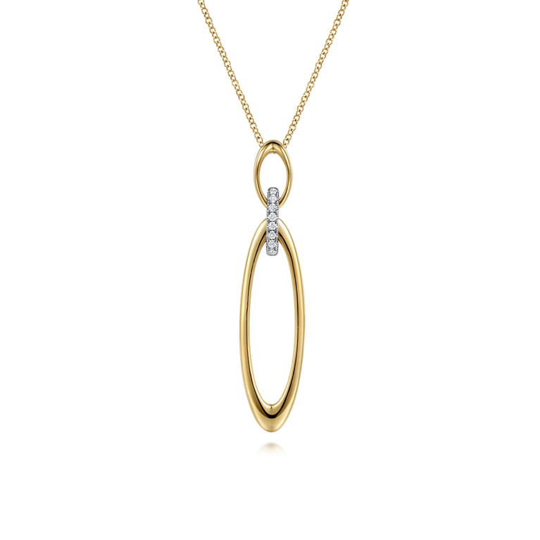 14K White  Yellow Gold Diamond and Oval Link Pendant Necklace - 0.08 ct - Shot 1
