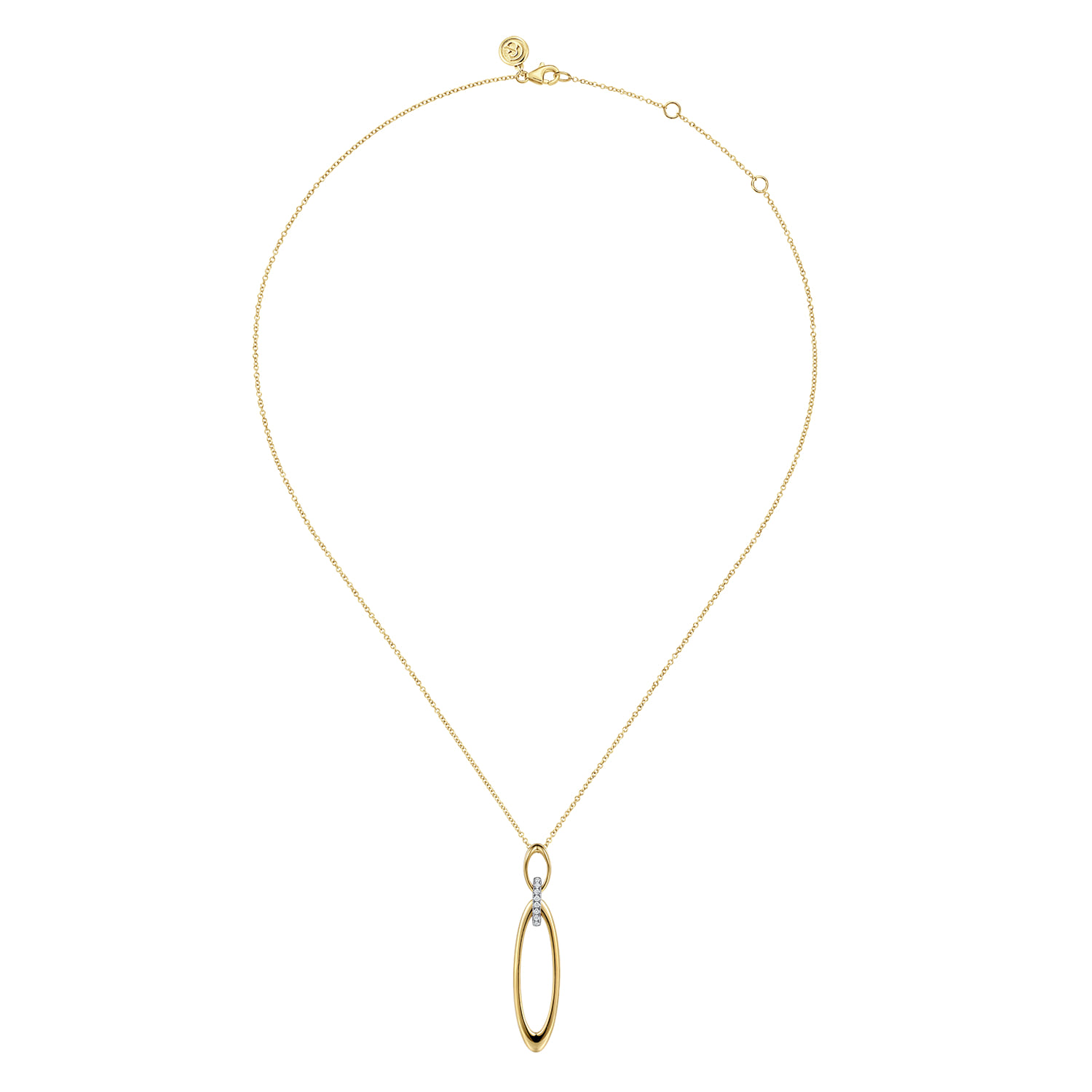 14K White  Yellow Gold Diamond and Oval Link Pendant Necklace - 0.08 ct - Shot 2