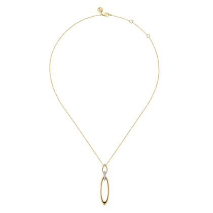 14K White  Yellow Gold Diamond and Oval Link Pendant Necklace