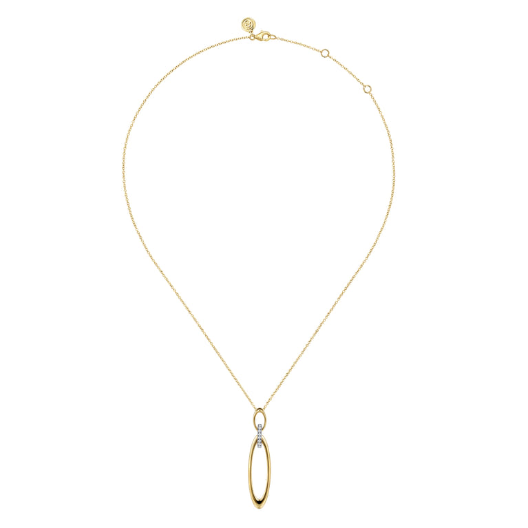 14K White  Yellow Gold Diamond and Oval Link Pendant Necklace - 0.08 ct - Shot 2
