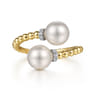 14K White-Yellow Gold Diamond and Pearl Bujukan Bypass Ring - 0.05 ct